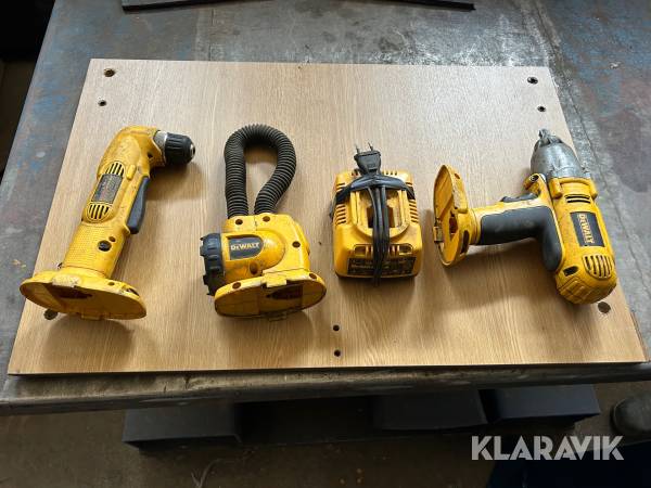 Vinkelborrmaskin, mutterknack, laddare & lampa Dewalt