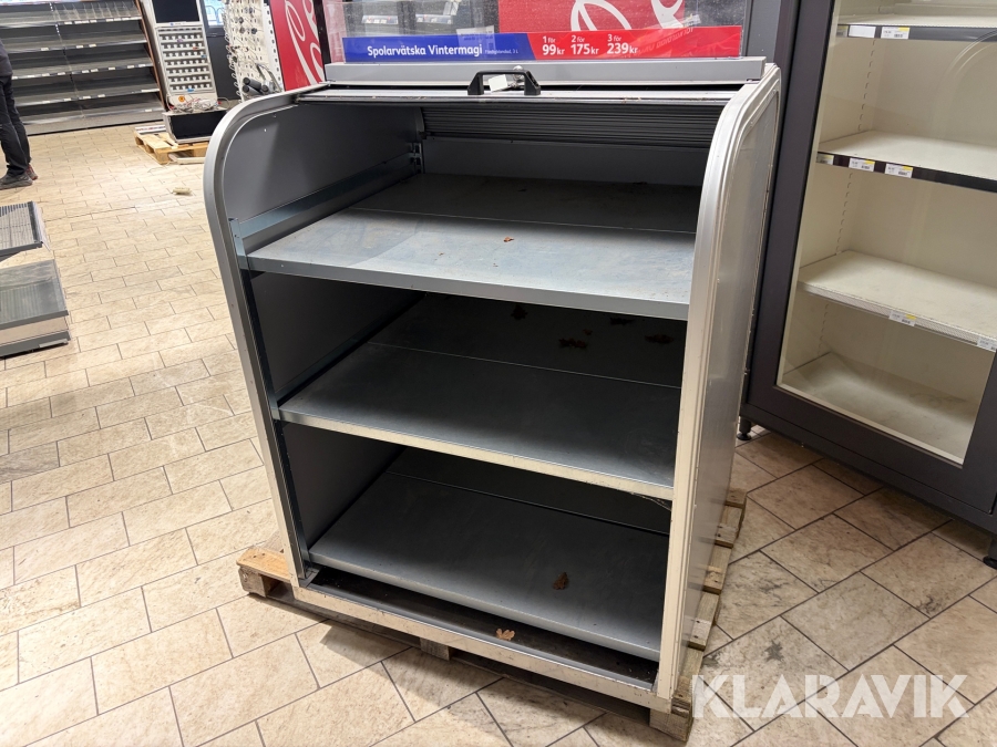 Lagerhylla med låsbart skjutlock