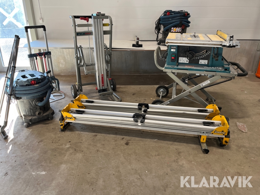 Bordsåg, dammsugare, stativ med mera Bosch, Makita, DeWalt