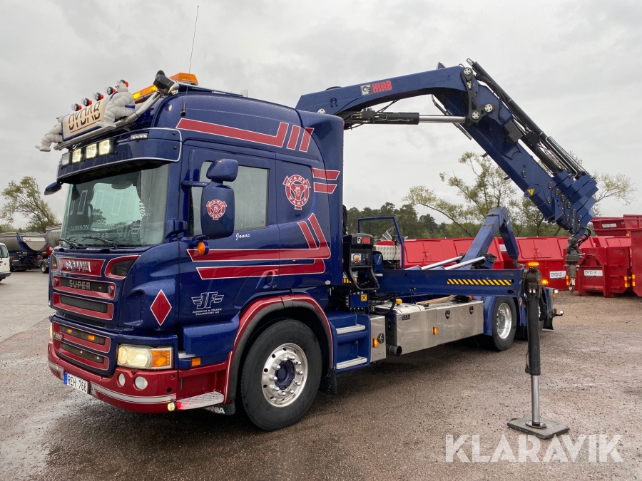 Kranbil Scania P400 med lastväxlare 
