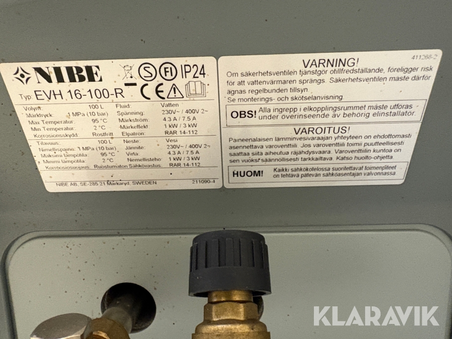 Varmvattenberedare Nibe EVH 16-100-R 100L