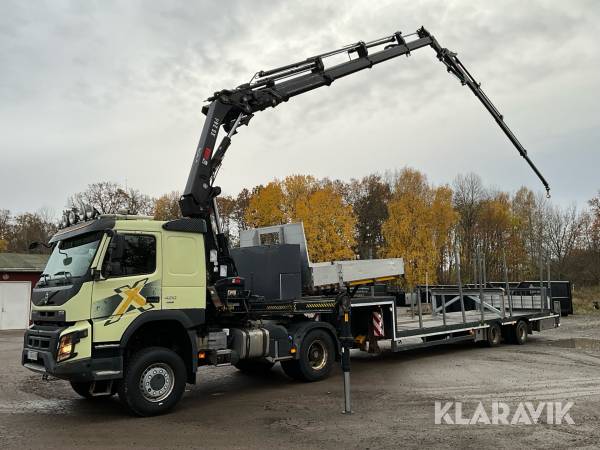 Dragbil  Volvo FMX 420 4X4 Euro 6 med kran och trailer
