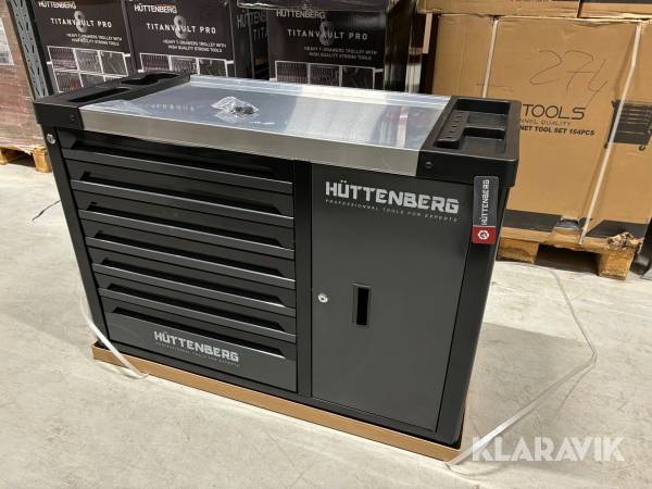 Grå verktygsvagn 7 lådor med verktyg Hüttenberg