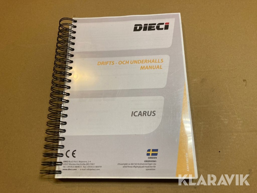 Drift och underhålls manual Dieci ICARUS på svenska