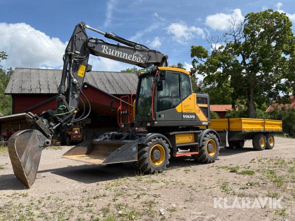 Grävmaskin Volvo EWR150E med tiltrotator, vagn och redskap