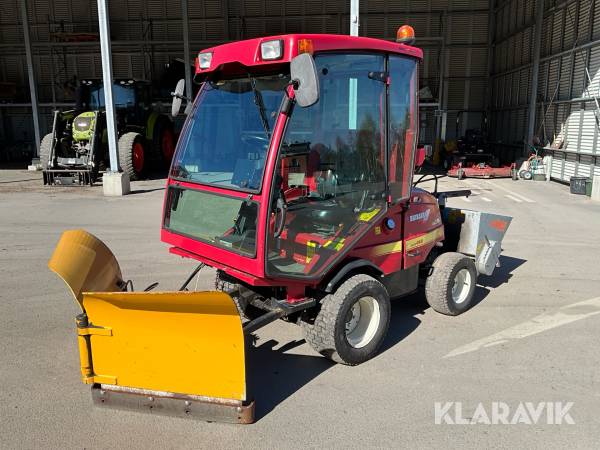 Redskapsbärare Shibaura CM374 med klippdäck Vikplog sandspridare