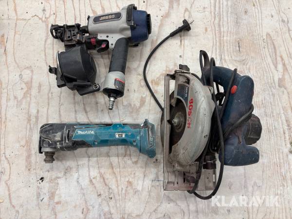 Verktygspaket Cirkelsåg Bosch, Multiverktyg Makita & Spikpistol Basso