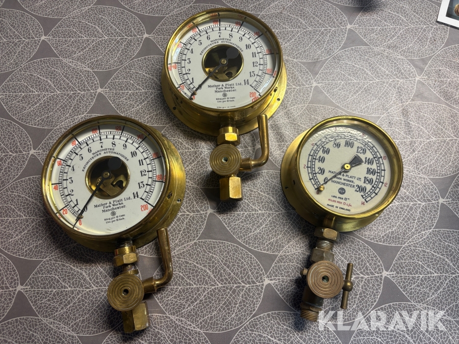 Manometer 3 st Mather & Platt Vintage
