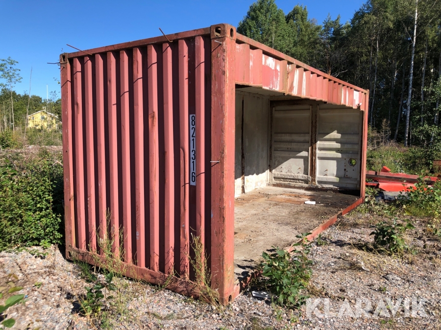 Container  20 fot  med uppskuren långsida