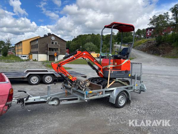 Minigrävare Everun ERE08 med släp & 3 skopor