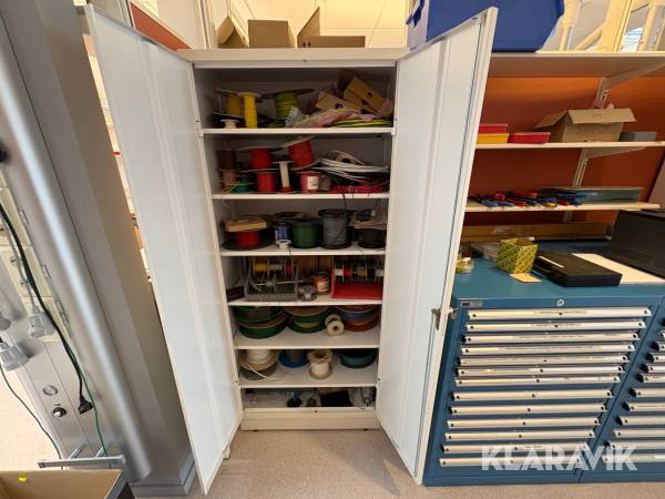 Plåtskåp med diverse olika kablar