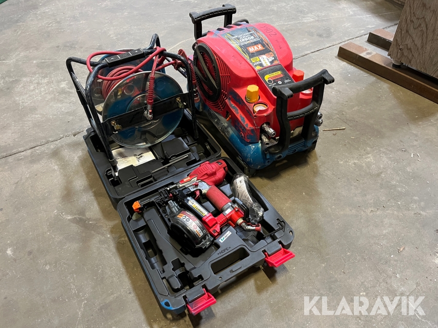 Paket med spikpistol, kompressor och slangvinda MAX HVR41G4/AKHL1250E