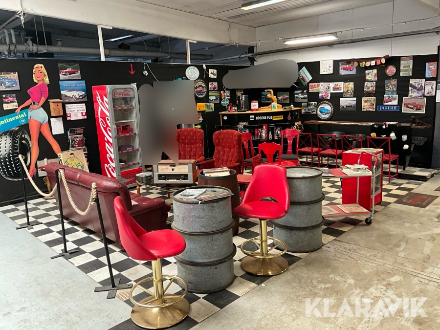 Retro garageinredning – möbler, dekor & inventarier (parti)