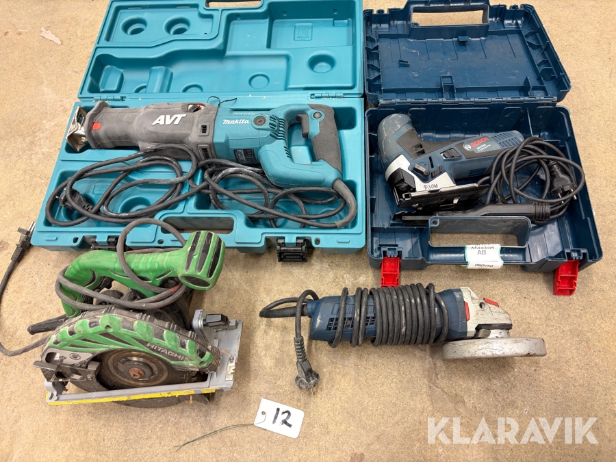 Tigersåg 1 st, Sticksåg1 st, Cirkelsåg 1 st, Vinkelslip 1 st Makita, Bosch, Hitachi, Bosch 
