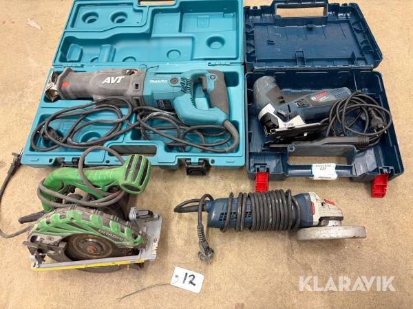 Tigersåg 1 st, Sticksåg1 st, Cirkelsåg 1 st, Vinkelslip 1 st Makita, Bosch, Hitachi, Bosch 
