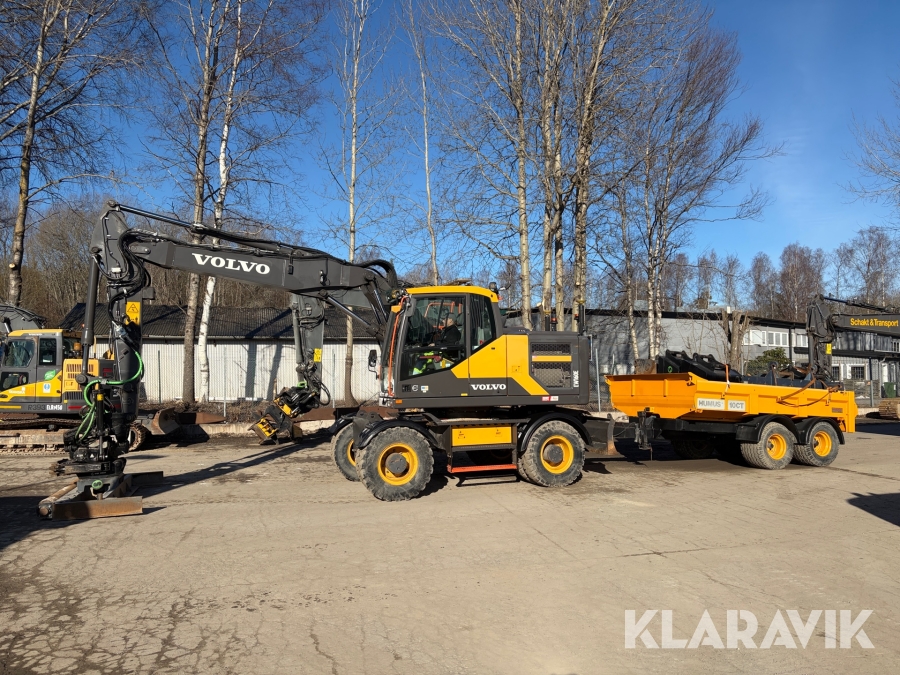 Hjulgrävare Volvo EW160E med kärra och 9 redskap
