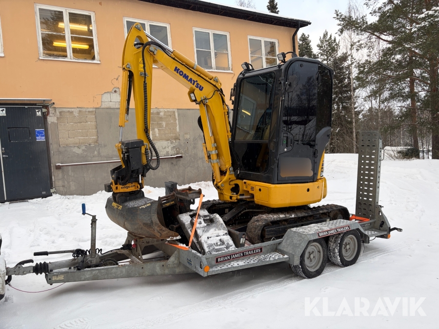 Minigrävare Komatsu PC 24MR-5 med redskap och släp