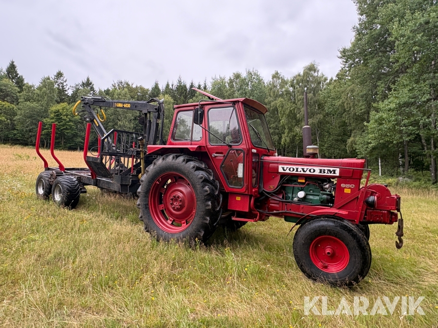 Traktor/ Skogsekipage Volvo BM 650 med skogsvagn Möre, Lima-6030 timmerkran och vinsch