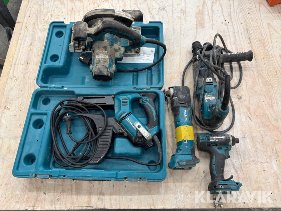Verktygspaket Makita Multiverktyg, slagskruvdragare, skruvautomat, slagborrmaskin & cirkelsåg.