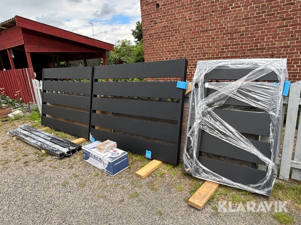 Motorstyrd dubbelgrind med gånggrind svart 4m + 1m