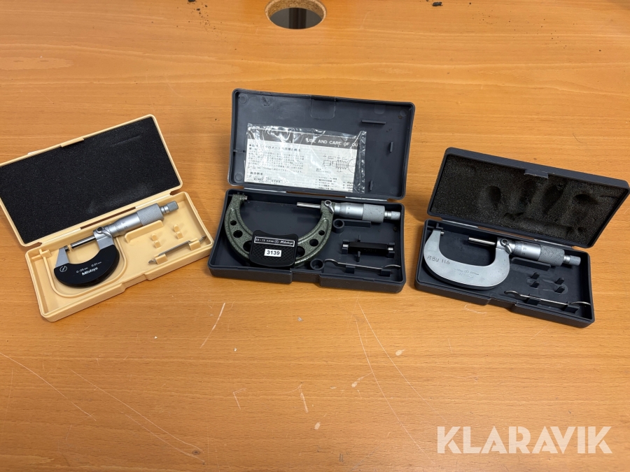 3st mikrometer Mitutoyo 0-25mm, 25-50mm och 50-75mm