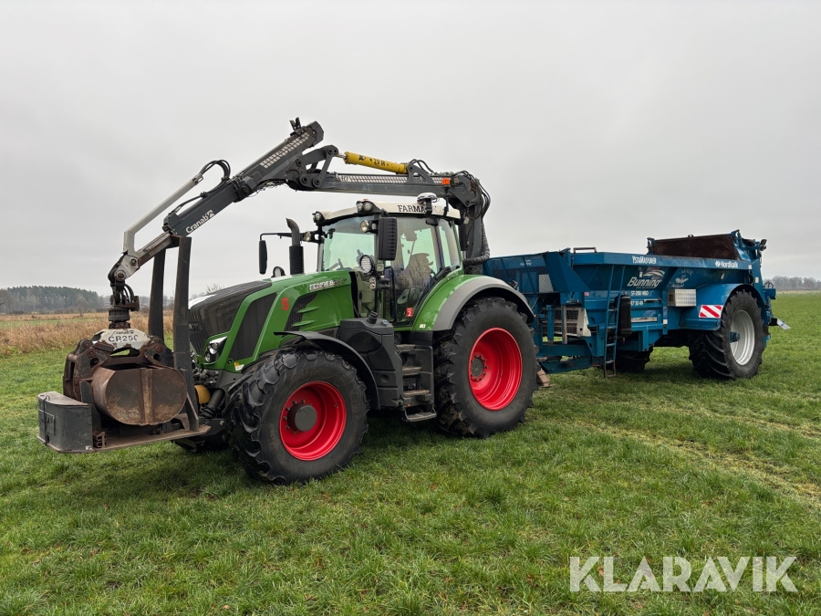 Traktor Fendt 828 Vario med Kran och gödselspridare Bunning 20kbm