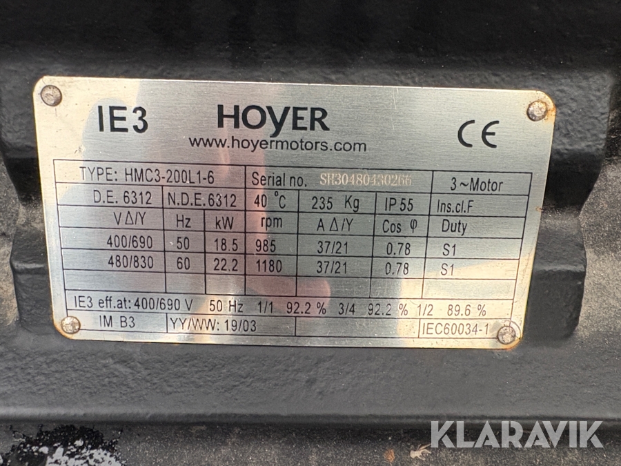 Högtryckspump med elmotor Hawk/Hoyer GXT 1515SR/HMC3-200L1-6