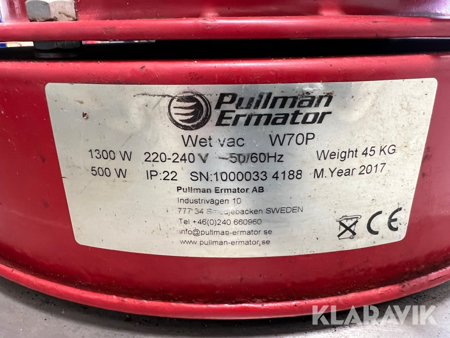 Våtsug Pullman Ermator W70p, Svalöv, Klaravik auktioner