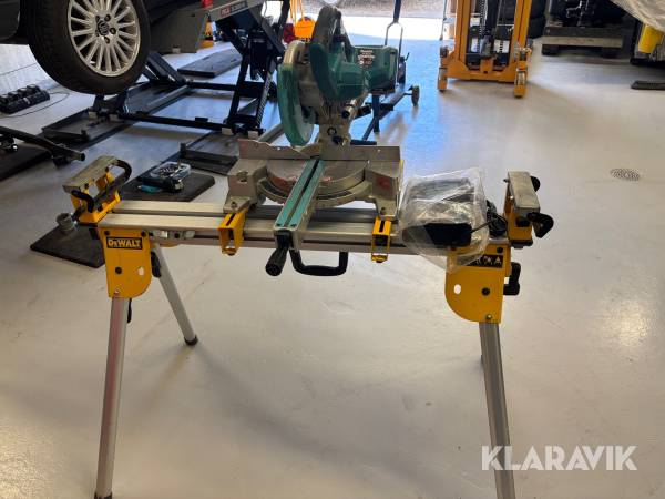 Gerkap med  DeWalt sågbord Makita DLS714 laddare & batterier