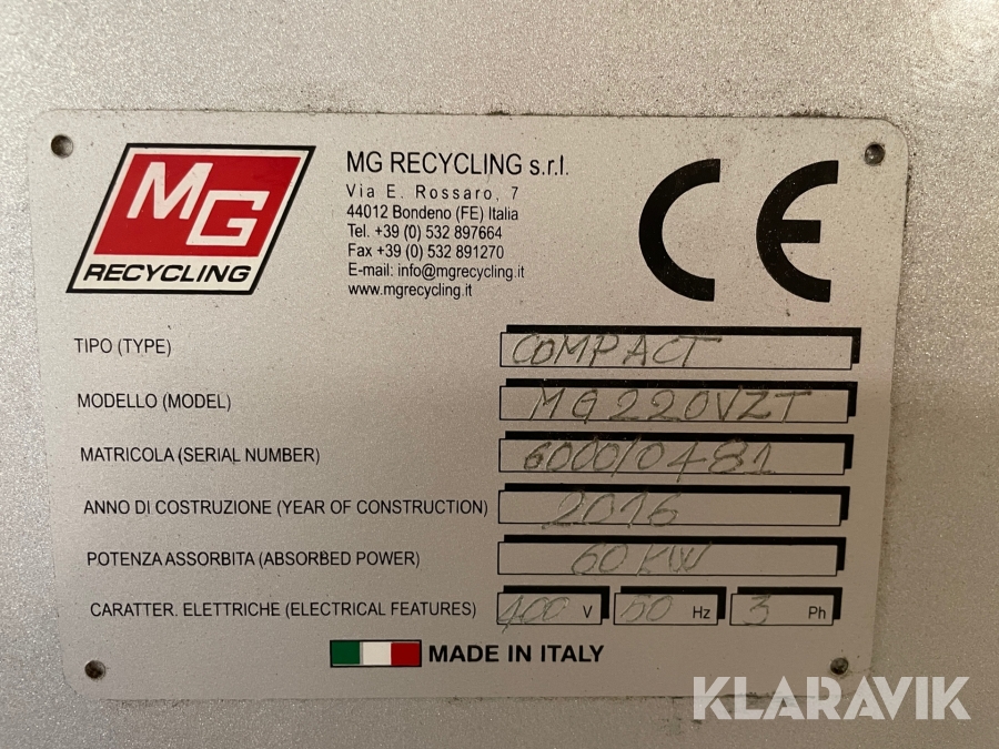 Granuleringsmaskin MG rrecycling Compact 220 vzt