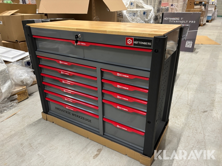 Stor verktygsvagn 12 lådor Hüttenberg inklusive verktyg