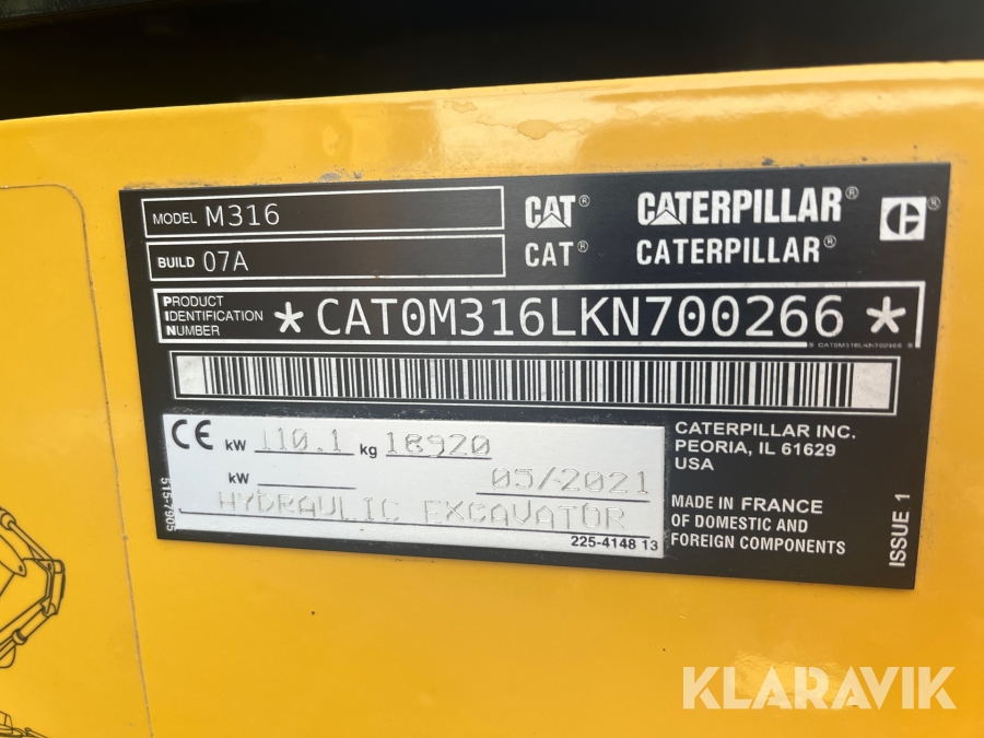 Hjulgrävare CAT M316 Next Generation med tippvagn och redskap & Makin 3-D