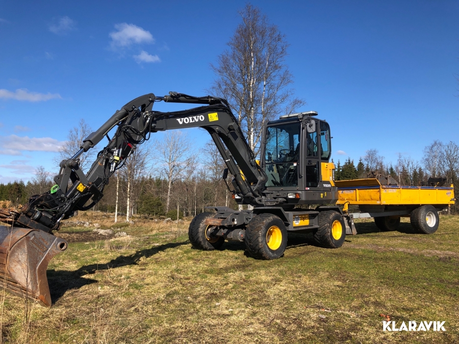 Hjulgrävmaskin Volvo EW60E + tippkärra och 8st redskap