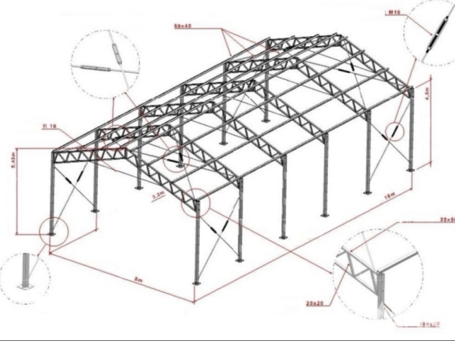 Stålstomme 8x16x4,5m 128m2