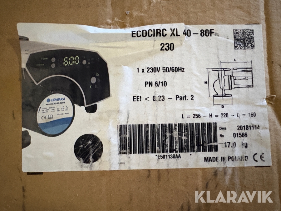 Cirkulationspump Lowara EcoCirc XL40 80F ny