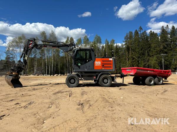 Grävmaskin Atlas 160W med redskap, rototilt och Bigab-kärra BT-8