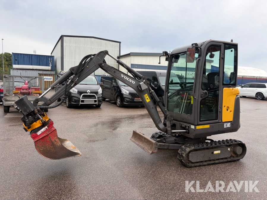 Grävmaskin Volvo EC18D med tiltrotator och planeringsskopa