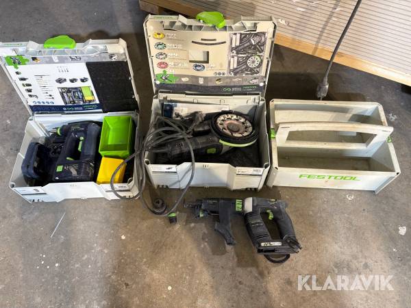 Kit med handmaskiner från Festool - slip, borr, sticksåg och gipsautomat med batteri