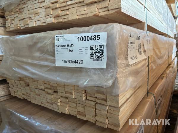 Virke B-kvalitet Horndals Virkesoulet 16x63x4420 kvistfri 480st 2121,6Lpm