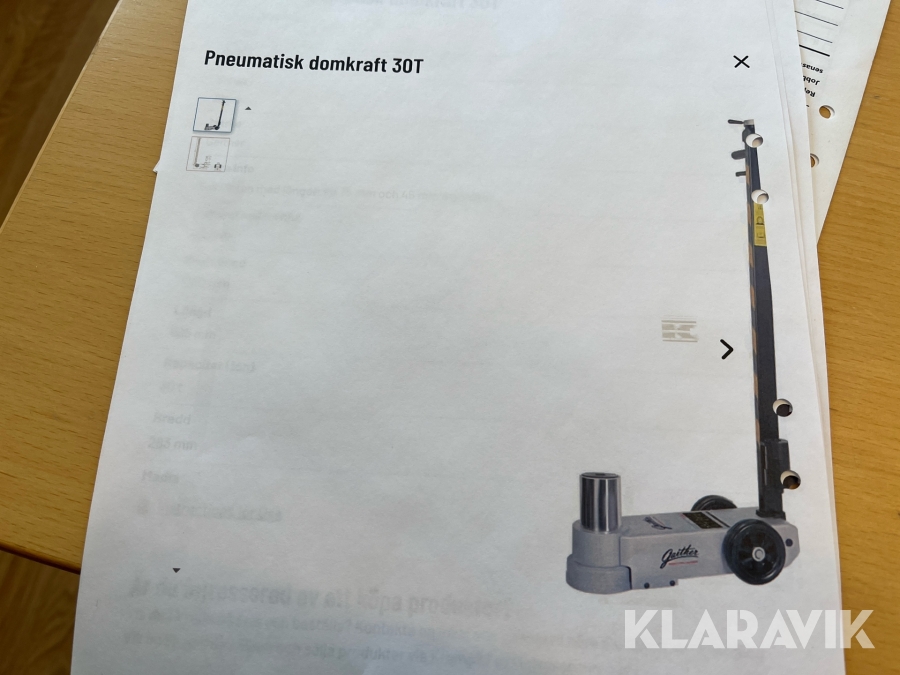Pelardomkraft Gaither Air jack 30 Ton