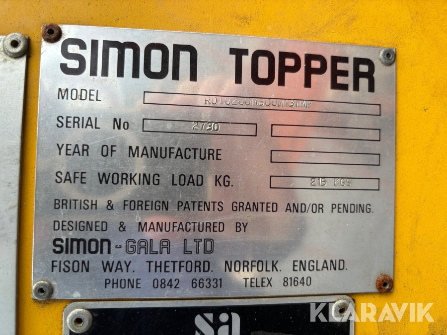 Bomlift Simon Topper, Smedjebacken, Klaravik auktioner