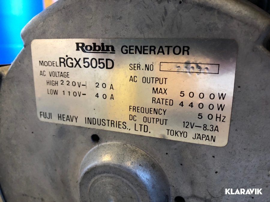 Klaravik Auktioner | Elverk Ferm Robin RGX 505