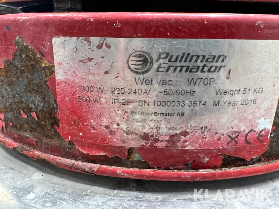 Våtsug Pullman Ermator W70P, Svalöv, Klaravik auktioner