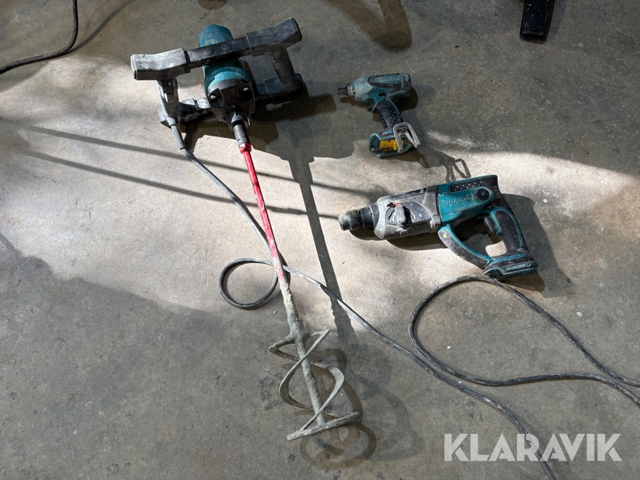 Kit med handmaskiner från Makita slagborr, borrmaskin och bruksblandare