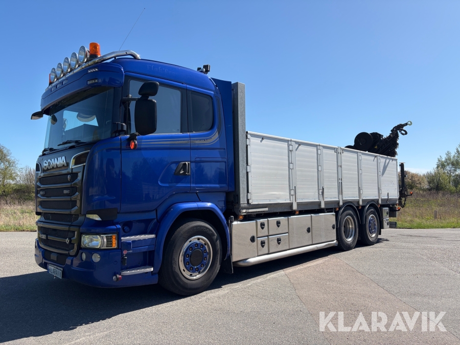 Kranbil Scania R520, V8 brädgårdsbil