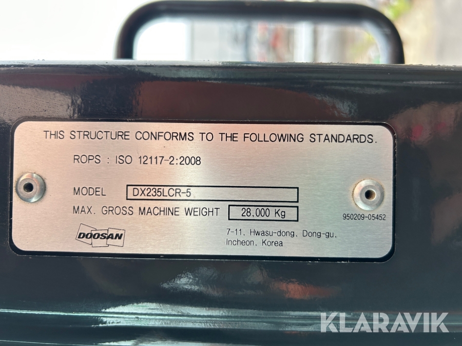 Bandgrävare Doosan DX235LCR, Mark, Klaravik auktioner