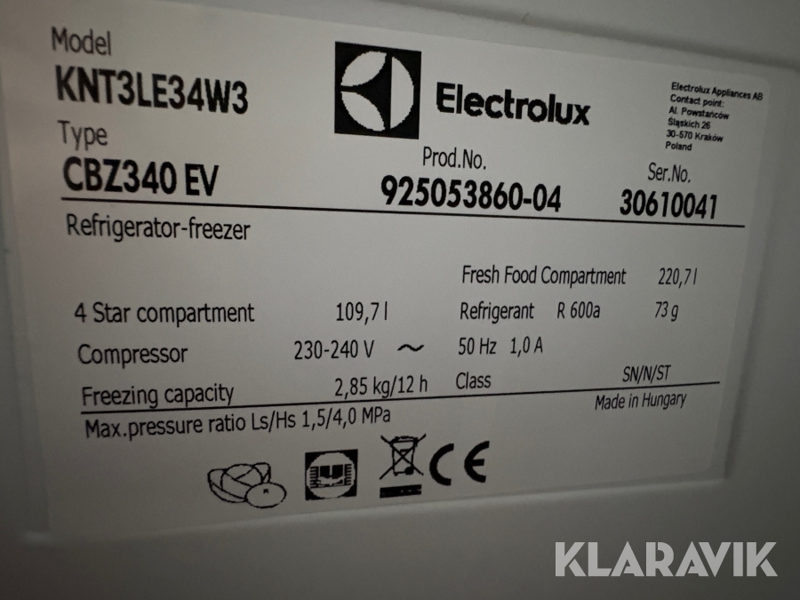 Kombiskåp kyl/frys Electrolux KNT3LE31W2