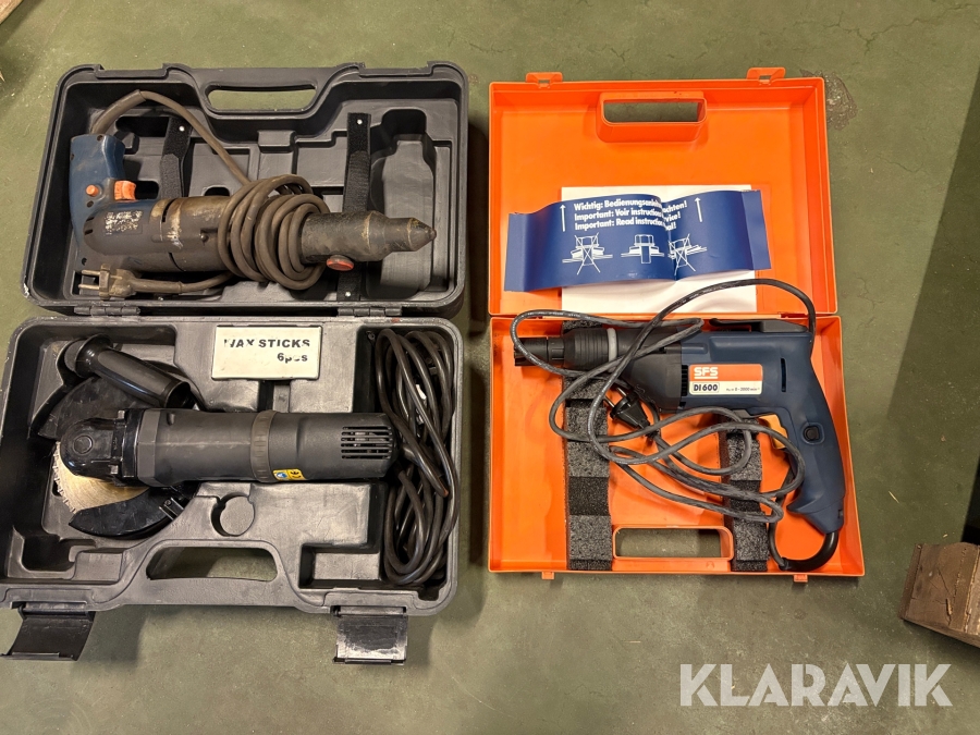 Skruvdragare SFS DI 600, Tvillingkap Gemini 1150, Popnitmaskin AEG