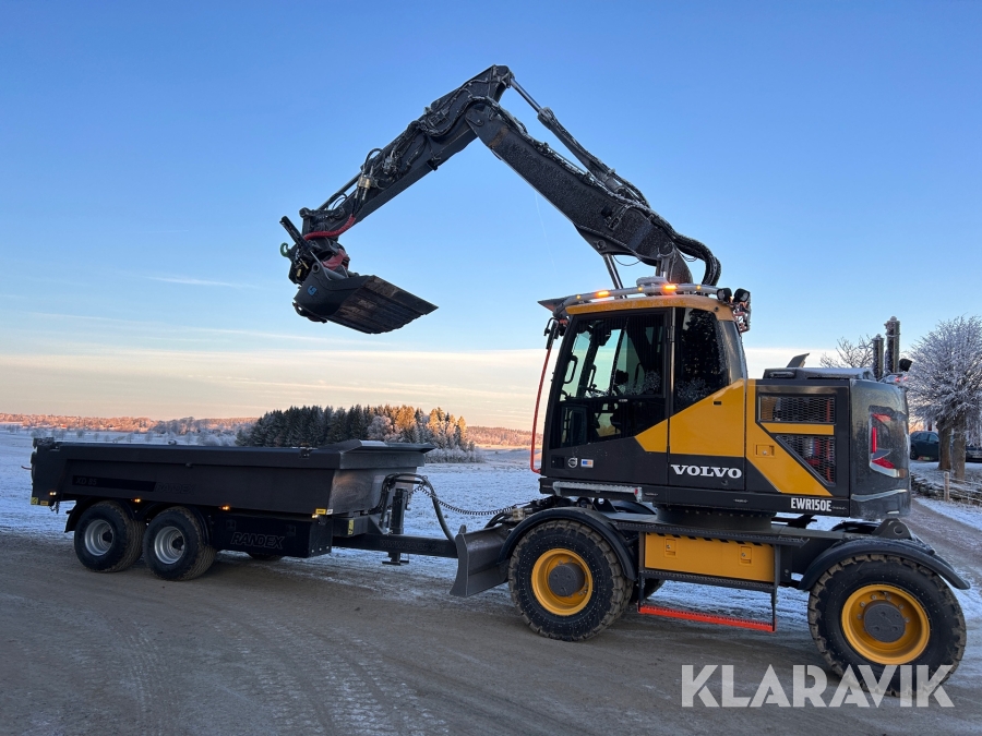 Grävmaskin Volvo EWR150E med grävsystem, tippkärra, rotator m grip & 7 redskap