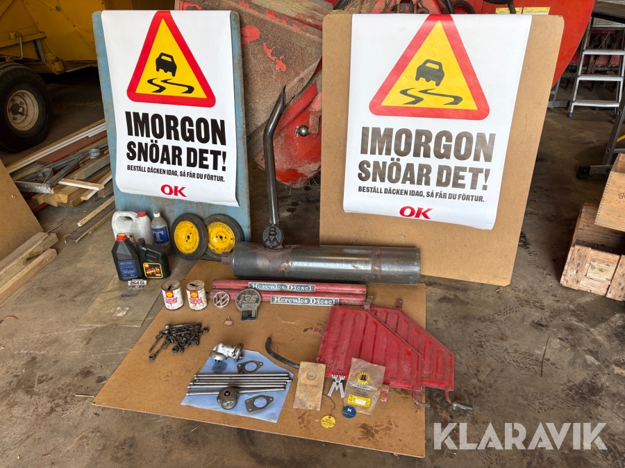 Parti äldre fordonsdelar och bruksföremål